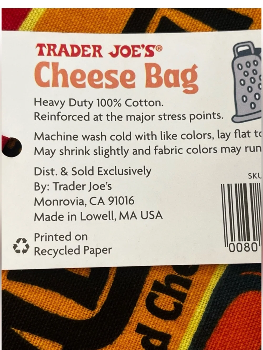 NWT Trader Joe's Limited Edition Tote Bag Cheese Adventures Heavy Duty & Large
